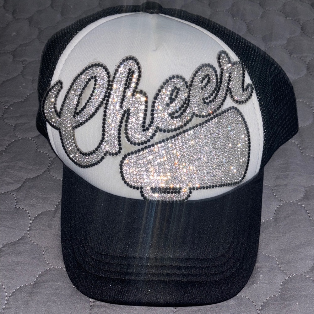 Black and White Cheer Cap with Rhinestones